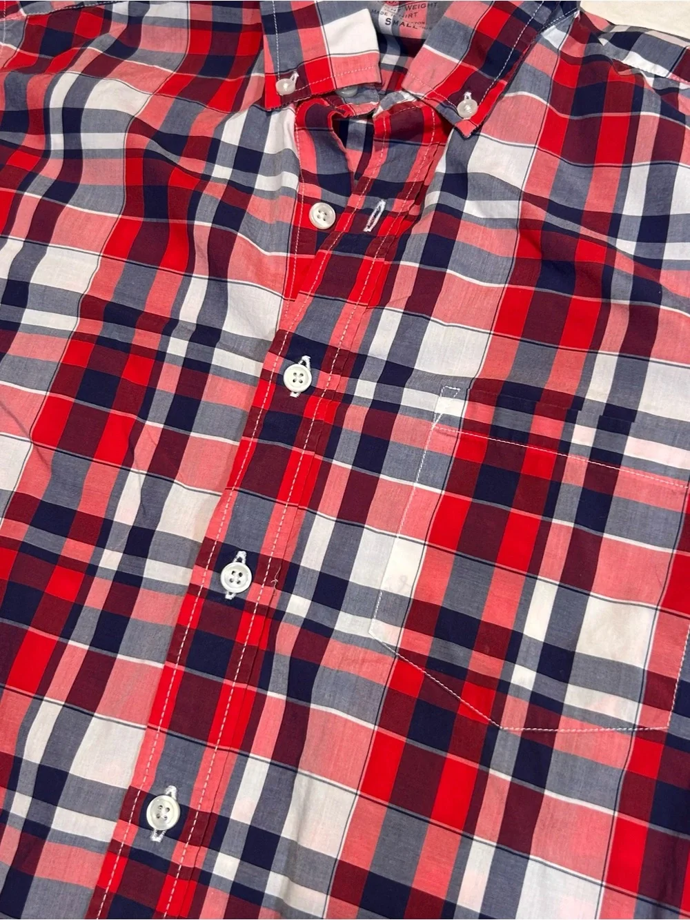 J.Crew Men's Small Plaid Button Down Shirt Red White Navy Long Sleeve